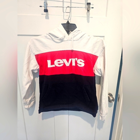 Levi’s XS Colorblock Logo Hoodie White Red Black Pullover Sweatshirt - Picture 1 of 10